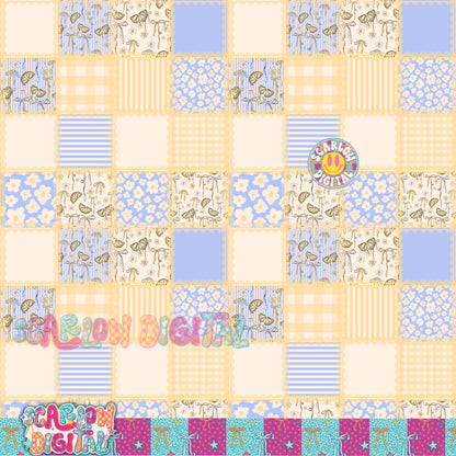 Lemon Bows Patchwork Seamless Pattern Digital Design
