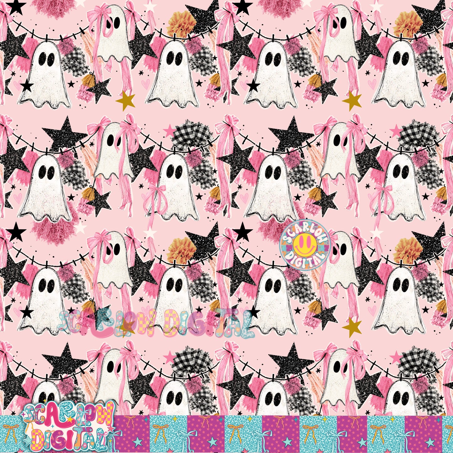 Ghost Garland Seamless Pattern Digital Design