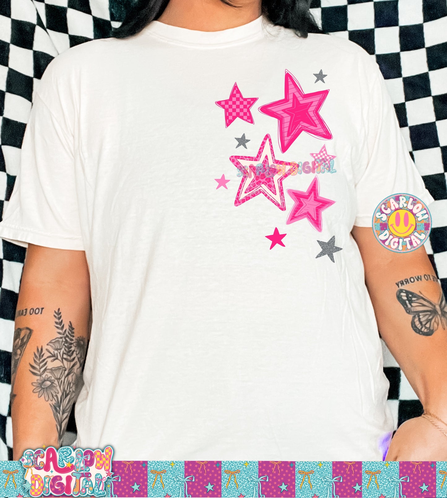 Pink Stars PNG Digital Design