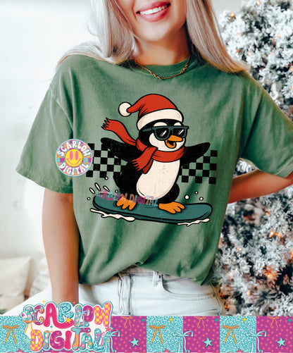 Snowboarding Penguin PNG Digital Design