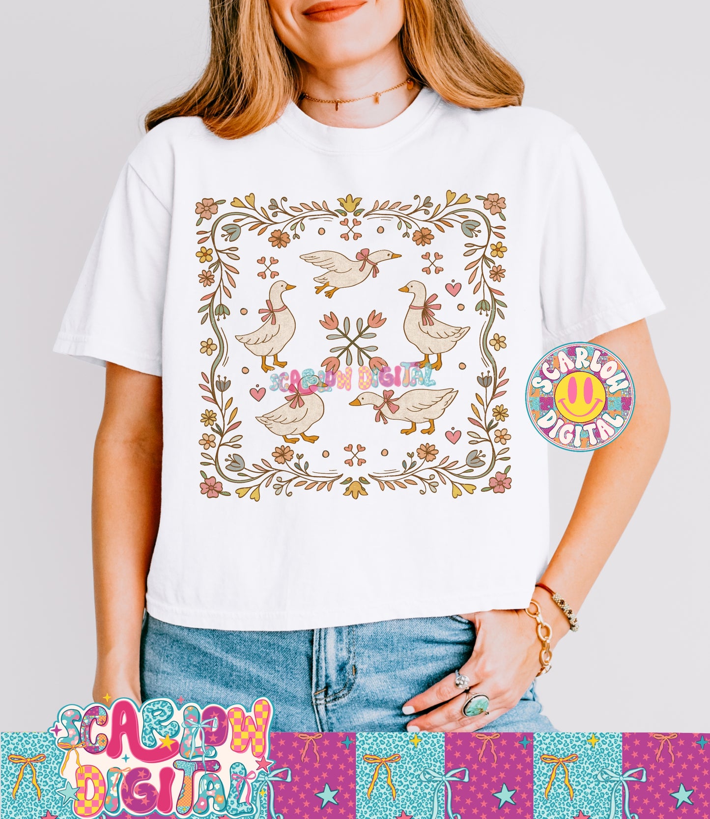 Vintage Thrift-Style Geese PNG Digital Design