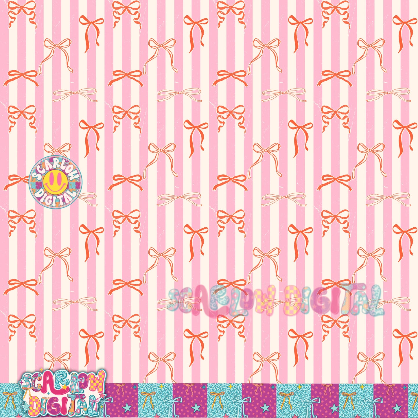 Orange and Pink Stripes with Bows Seamless Pattern Digital Design