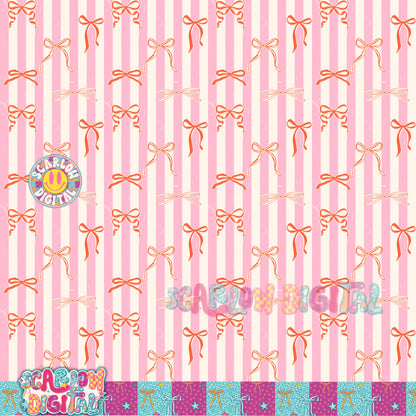 Orange and Pink Stripes with Bows Seamless Pattern Digital Design