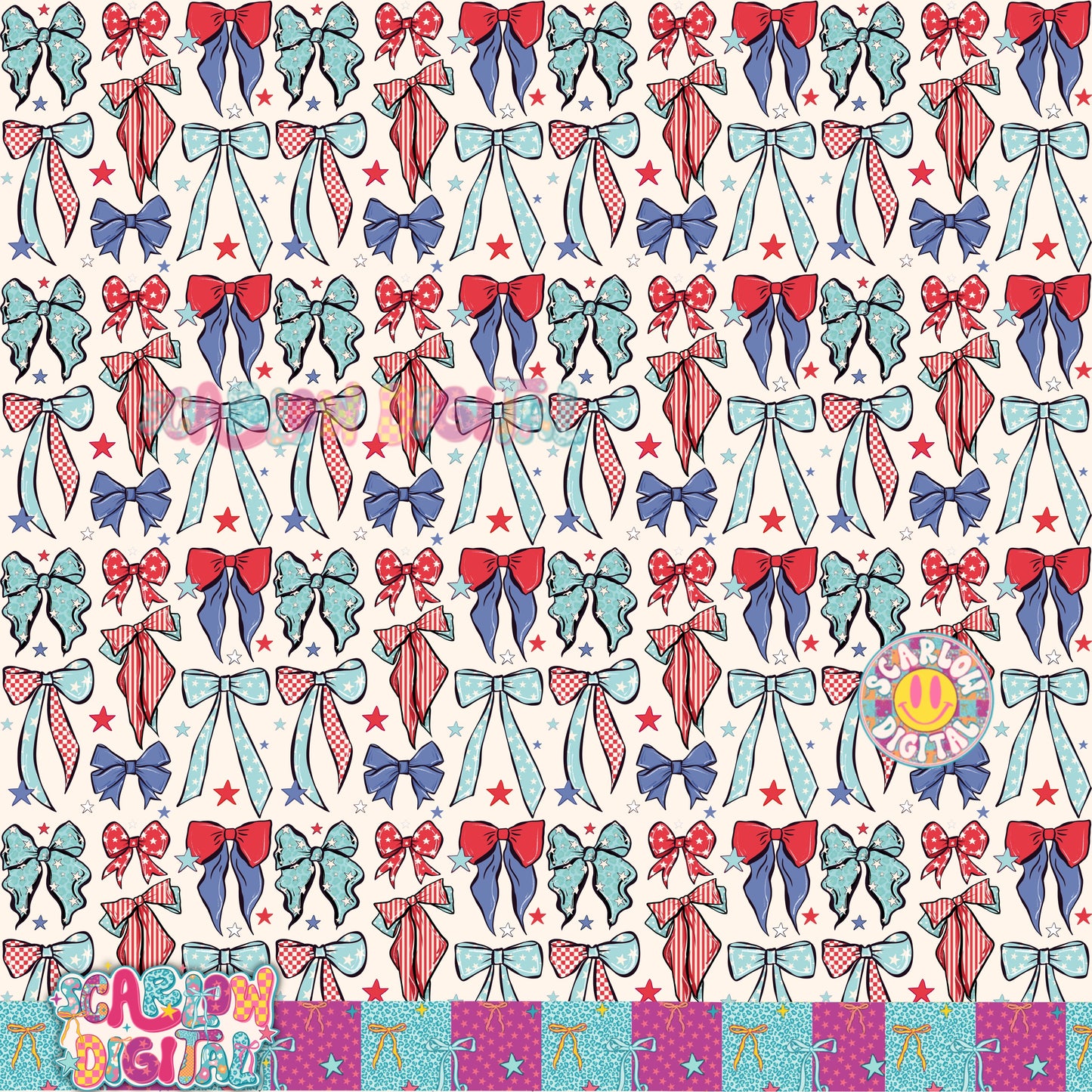 Patriotic Bows Seamless Pattern Digital Design
