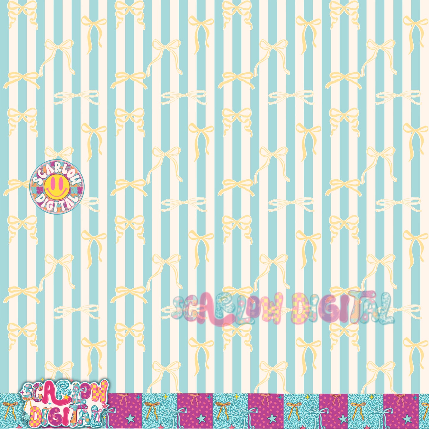 Blue and Yellow Stripes with Bows Seamless Pattern Digital Design