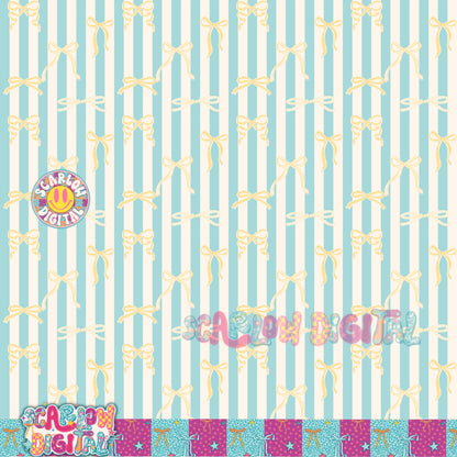 Blue and Yellow Stripes with Bows Seamless Pattern Digital Design