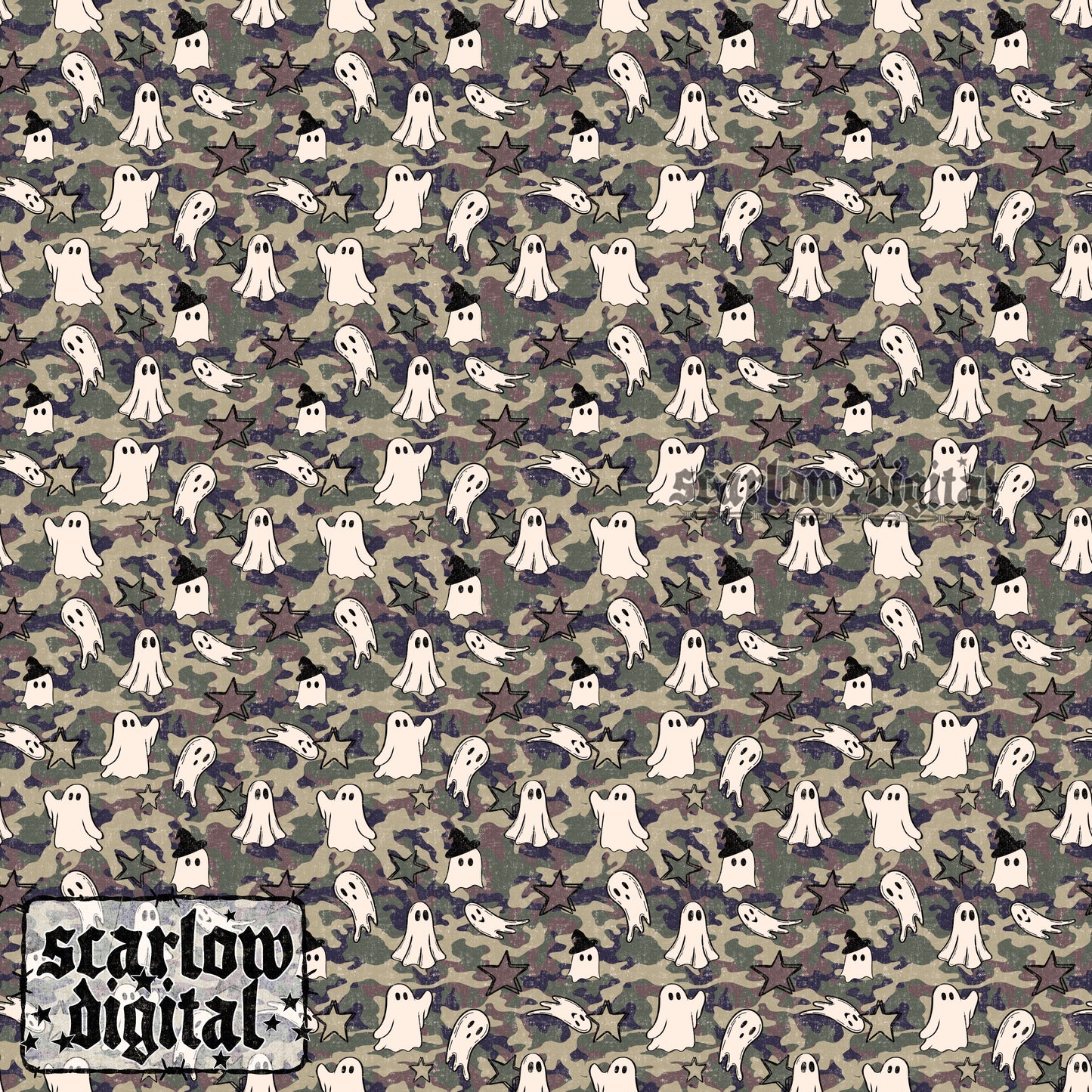 Camo Ghosts Seamless Pattern Digital Design
