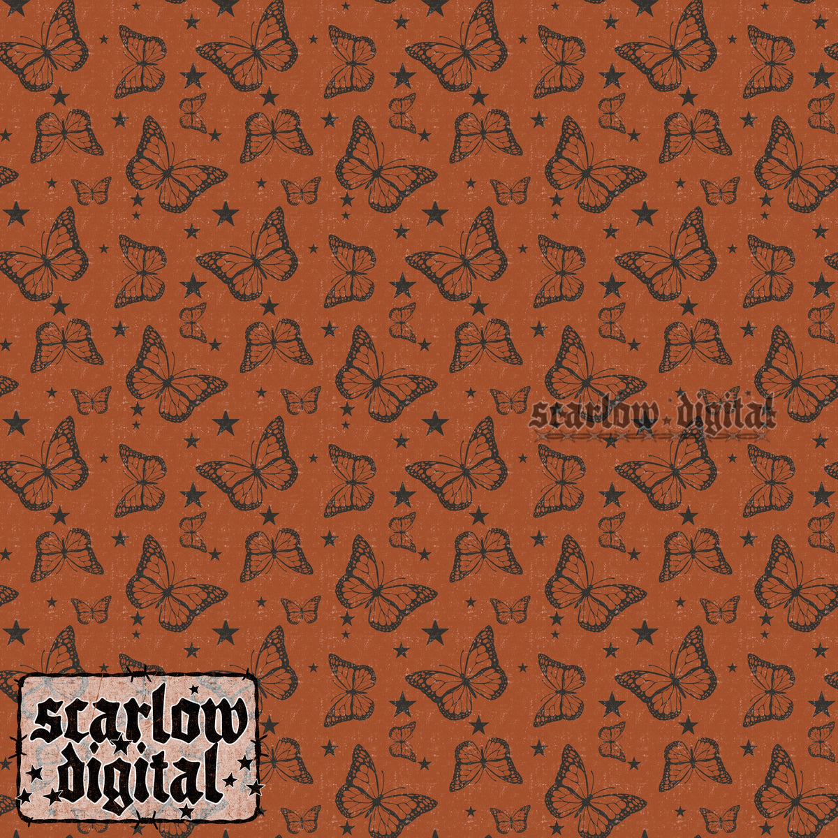 Orange Butterflies Seamless Pattern Digital Design