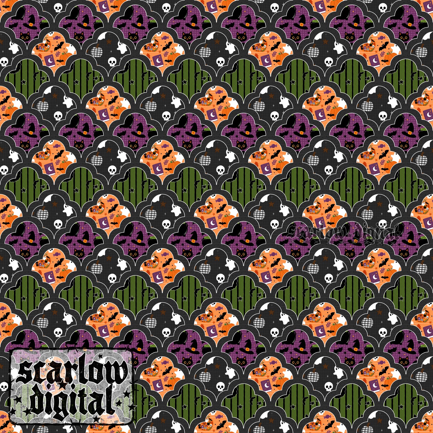 Halloween Scallops Seamless Pattern Digital Design