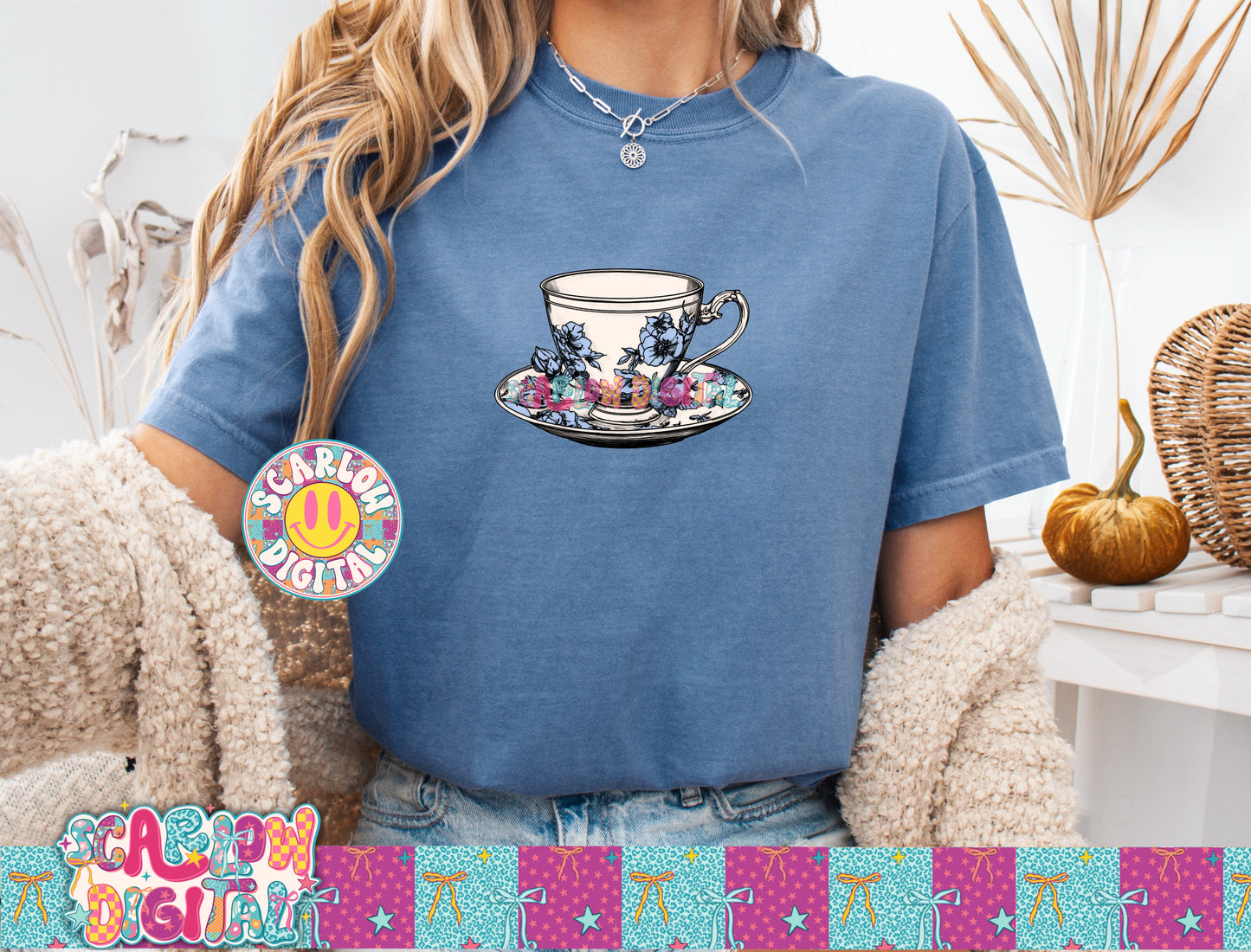 Vintage Tea Cup Pocket PNG Digital Design