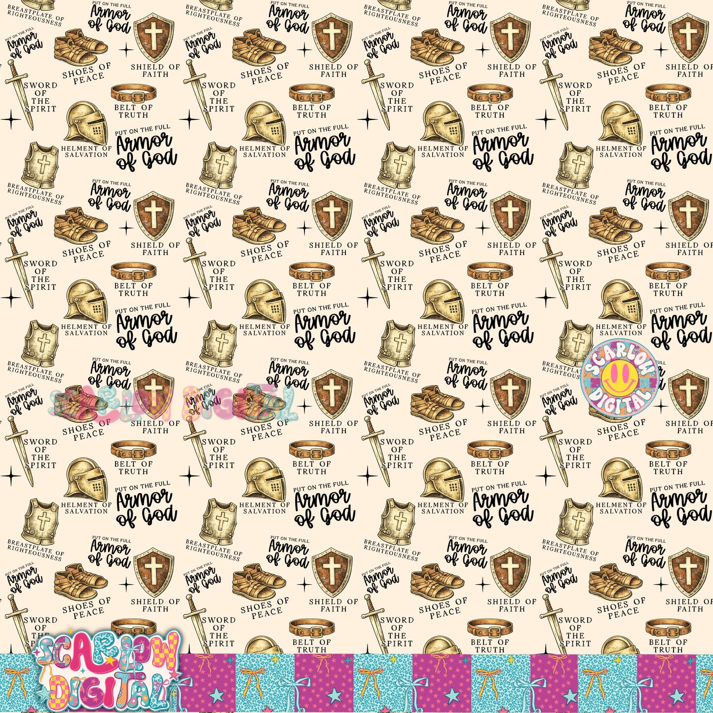 Put on the Full Armor of God Seamless Pattern Digital Design