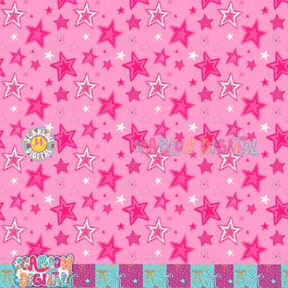 Pink Stars Seamless Pattern Digital Design