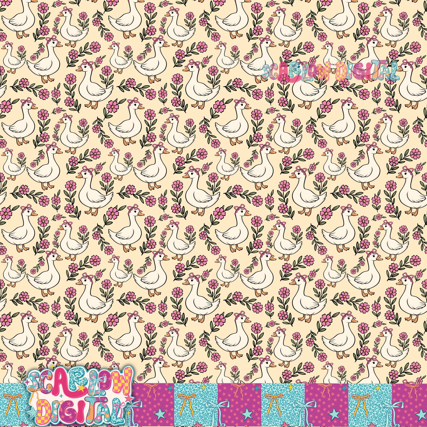 Floral Goose Seamless Pattern Digital Design