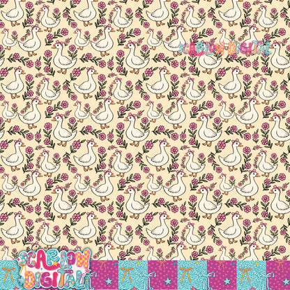Floral Goose Seamless Pattern Digital Design