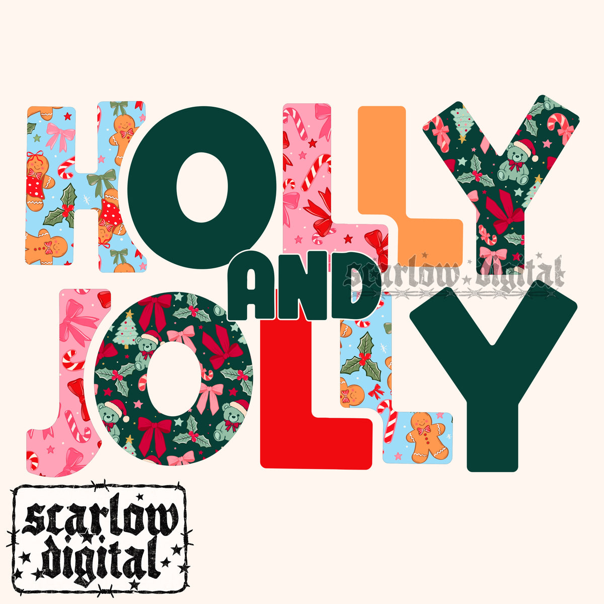 Holly and Jolly Christmas PNG Digital Design