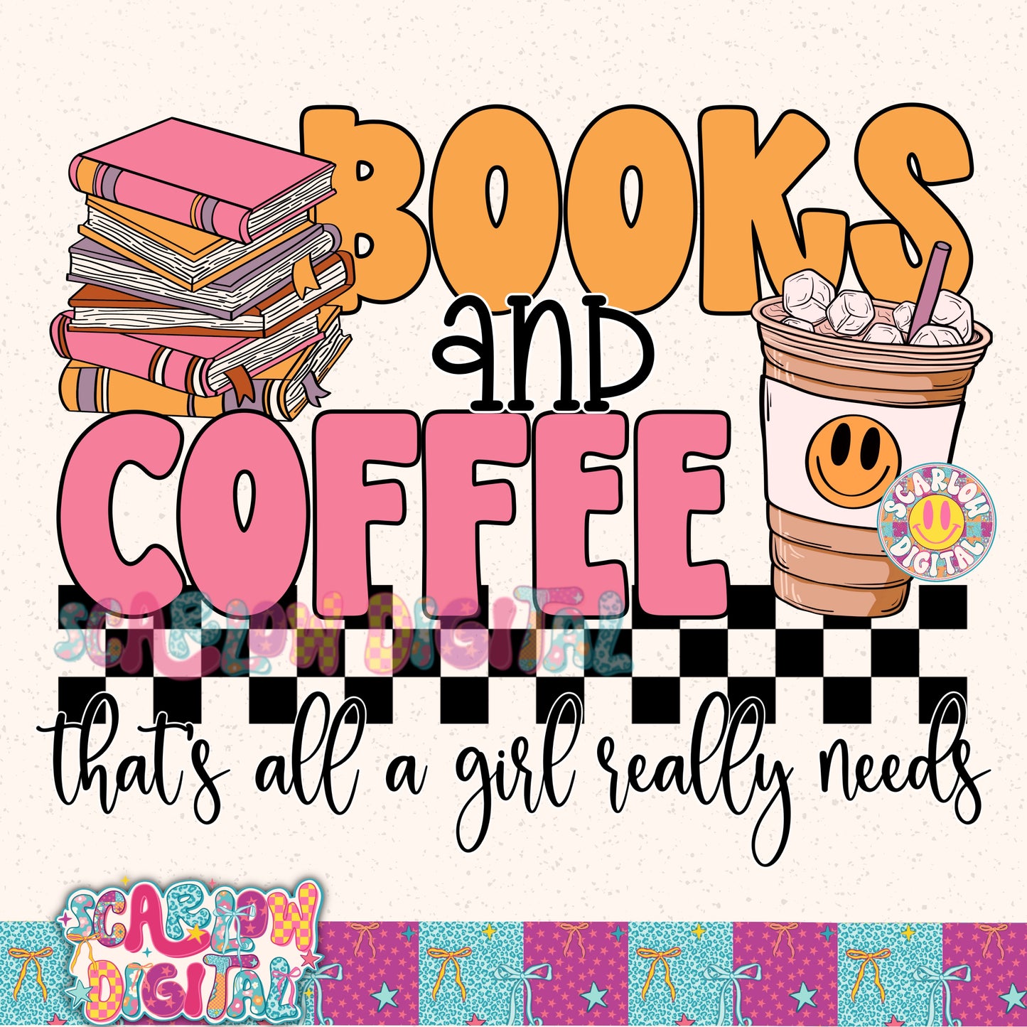 Books and Coffee PNG Digital Design