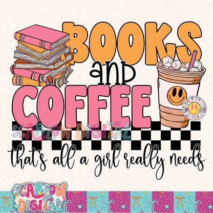 Books and Coffee PNG Digital Design