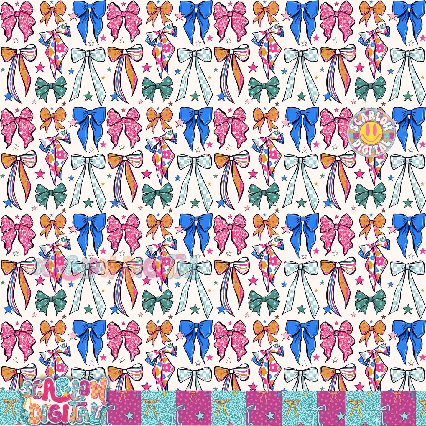 Retro Bows Seamless Pattern Digital Design