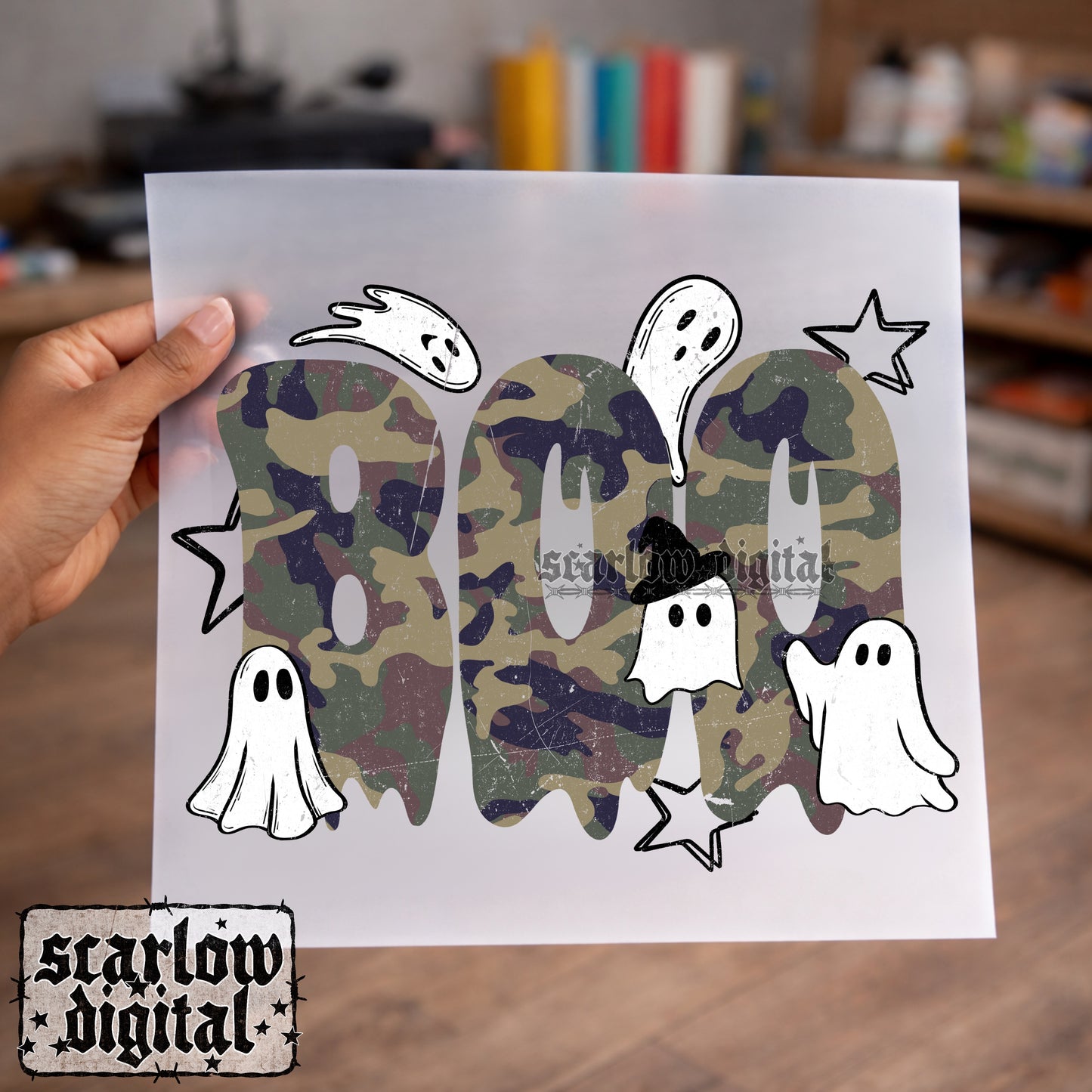 Camo Boo With Ghosts Boy Halloween PNG Digital Design