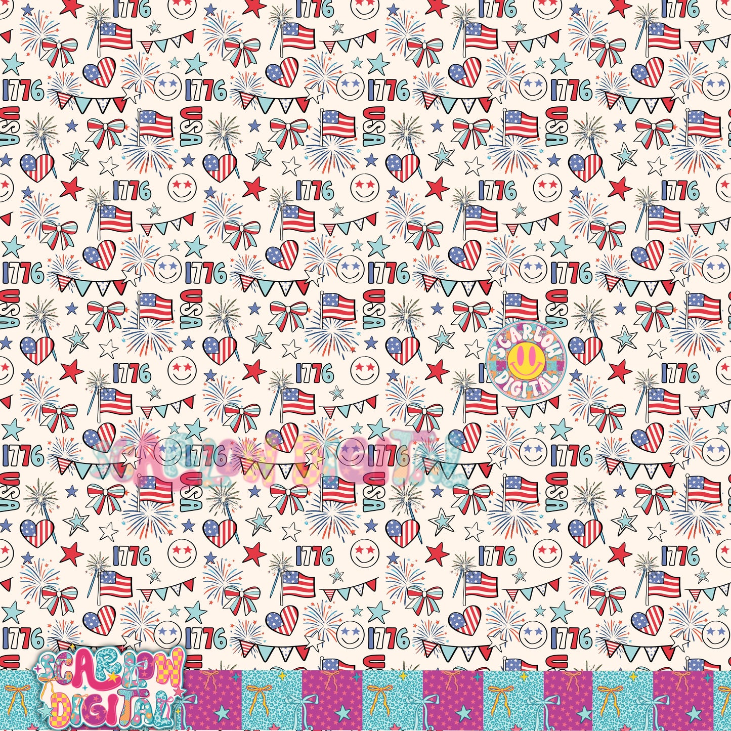 Patriotic Seamless Pattern Digital Design