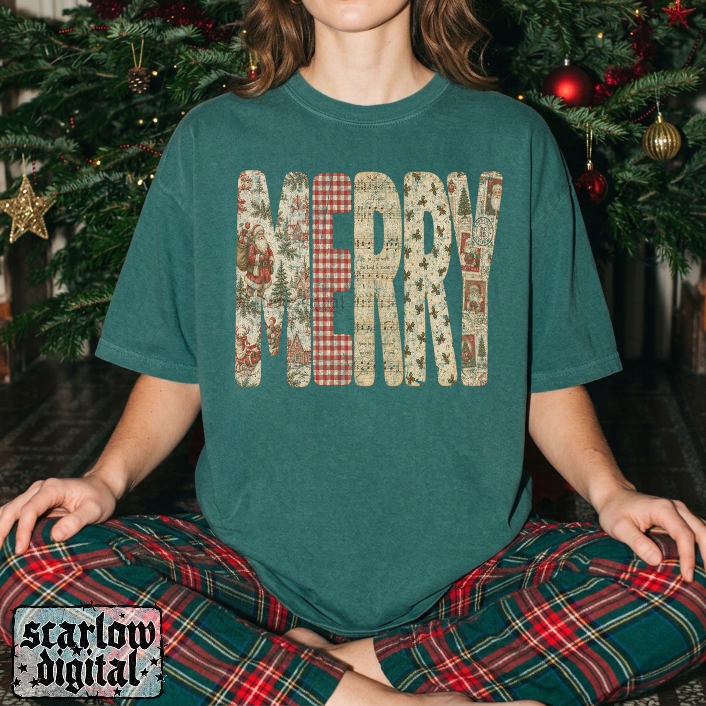 Vintage-Style Merry Christmas PNG Digital Design