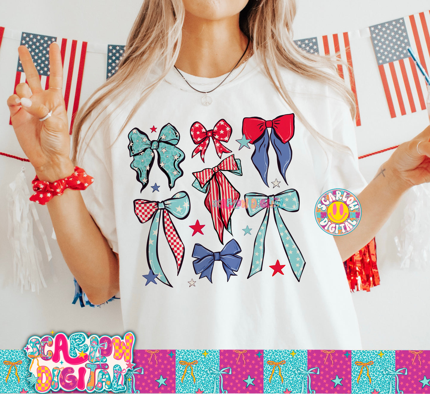 Patriotic Bows PNG Digital Design