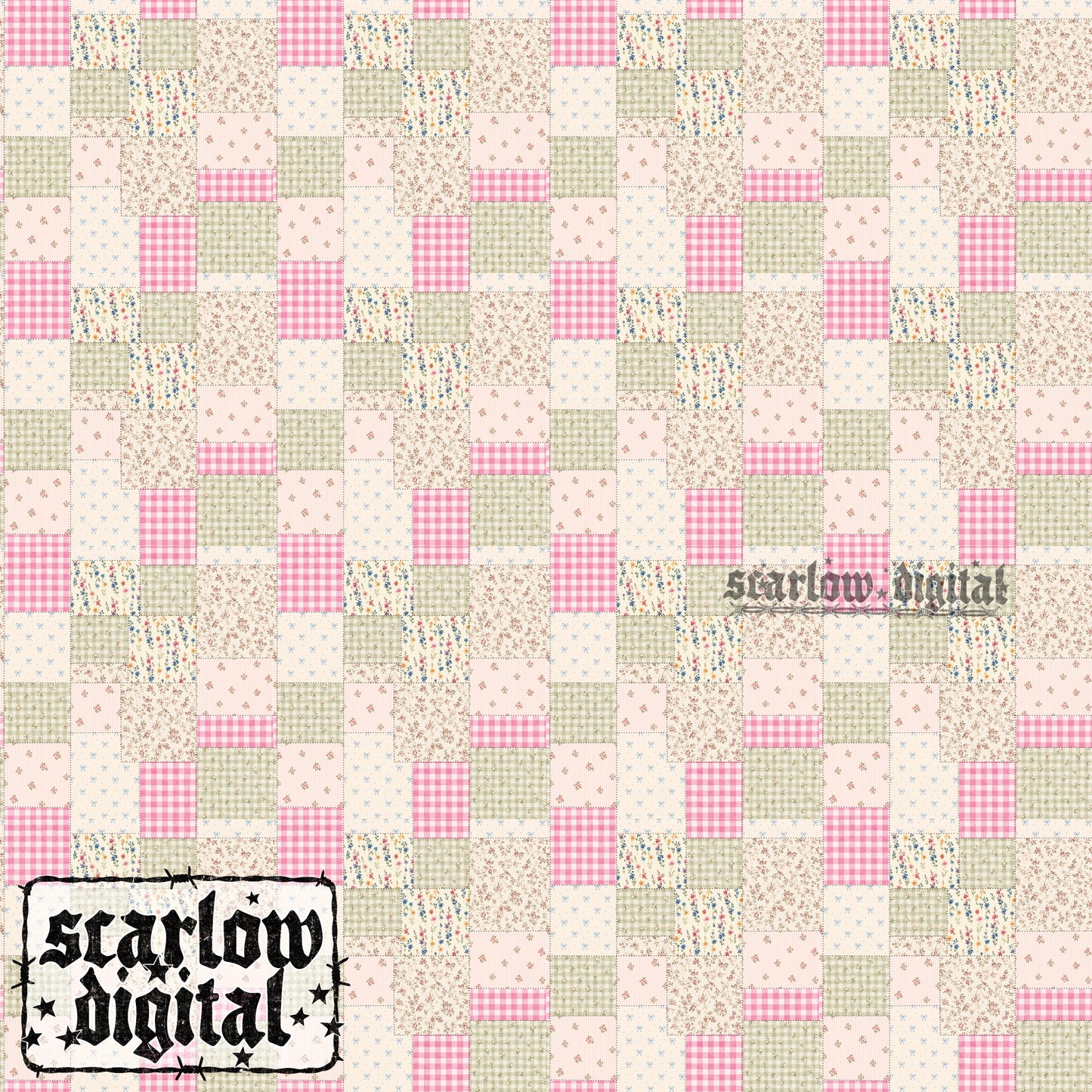 Floral and Gingham Quilt Pattern Seamless Pattern Digital Design