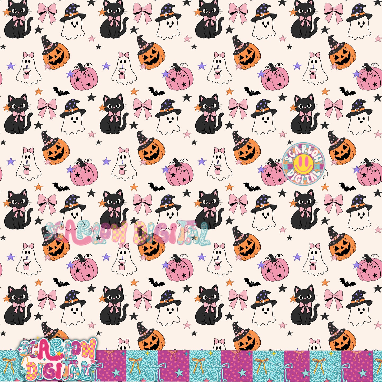 Cute Spooky Halloween Seamless Pattern Digital Design