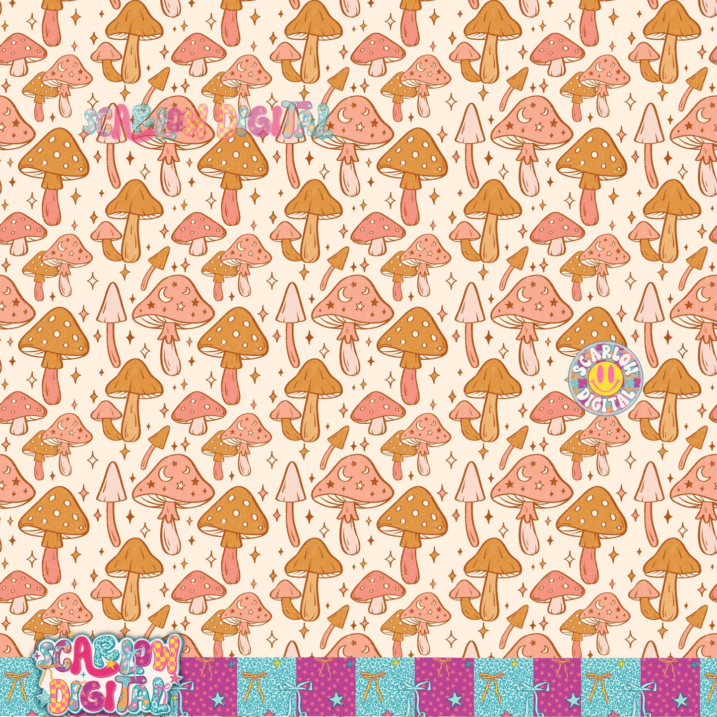 Mushrooms Seamless Pattern Digital Design