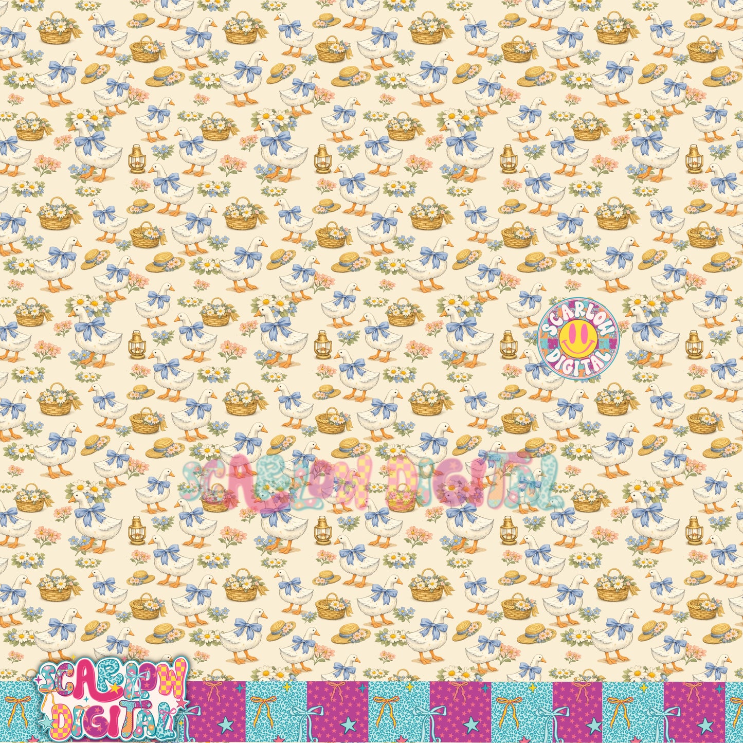 Vintage Goose Seamless Pattern Digital Design