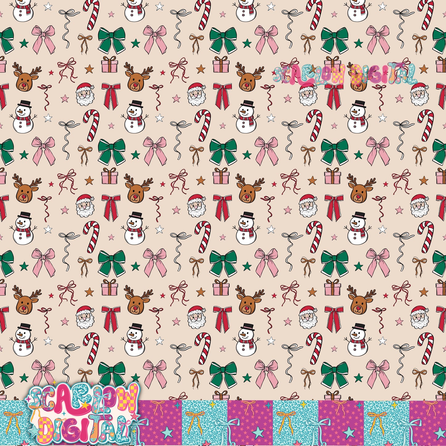 Christmas Doodles Seamless Pattern Digital Design