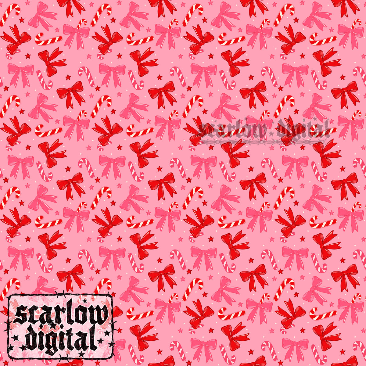 Candy Canes and Bows Christmas Seamless Pattern Digital Design