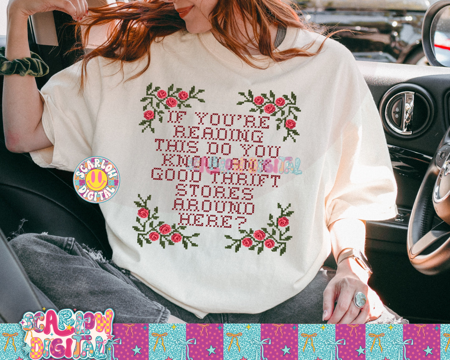 Local Thrift Store Faux Cross Stitch PNG Digital Design