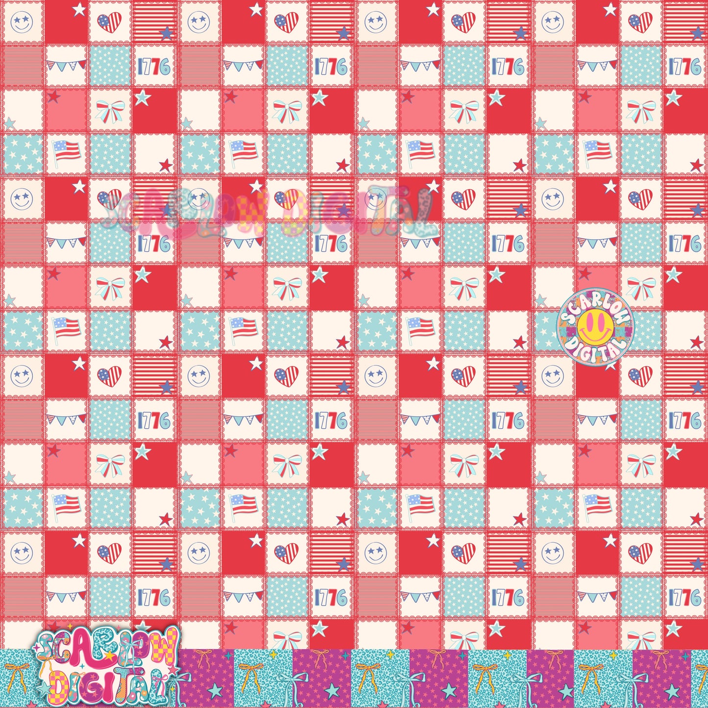 Patriotic Patchwork Seamless Pattern Digital Design