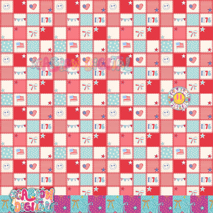 Patriotic Patchwork Seamless Pattern Digital Design