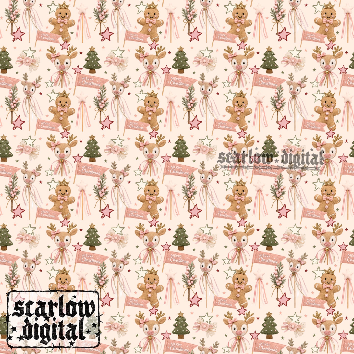 Christmas Wands Seamless Pattern Digital Design