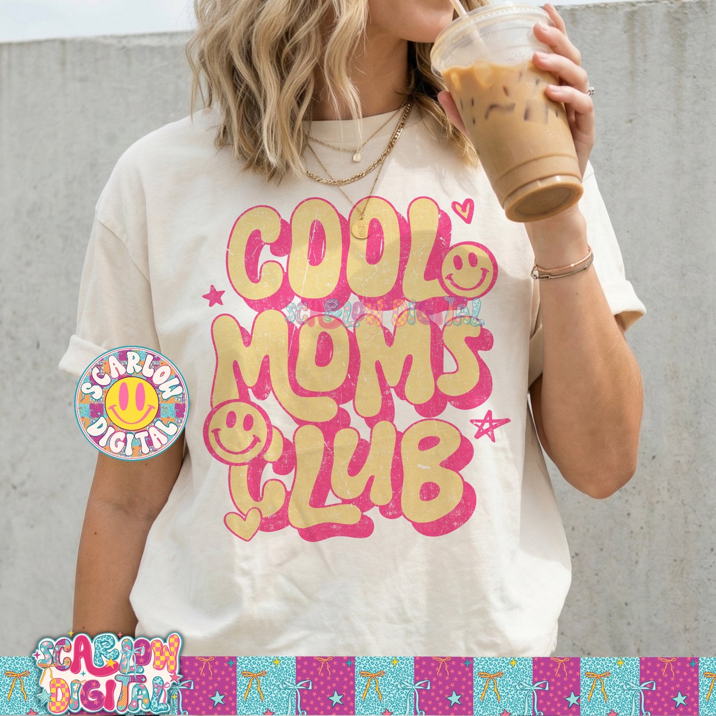 Cool Moms Club in Pink and Yellow PNG Digital Design