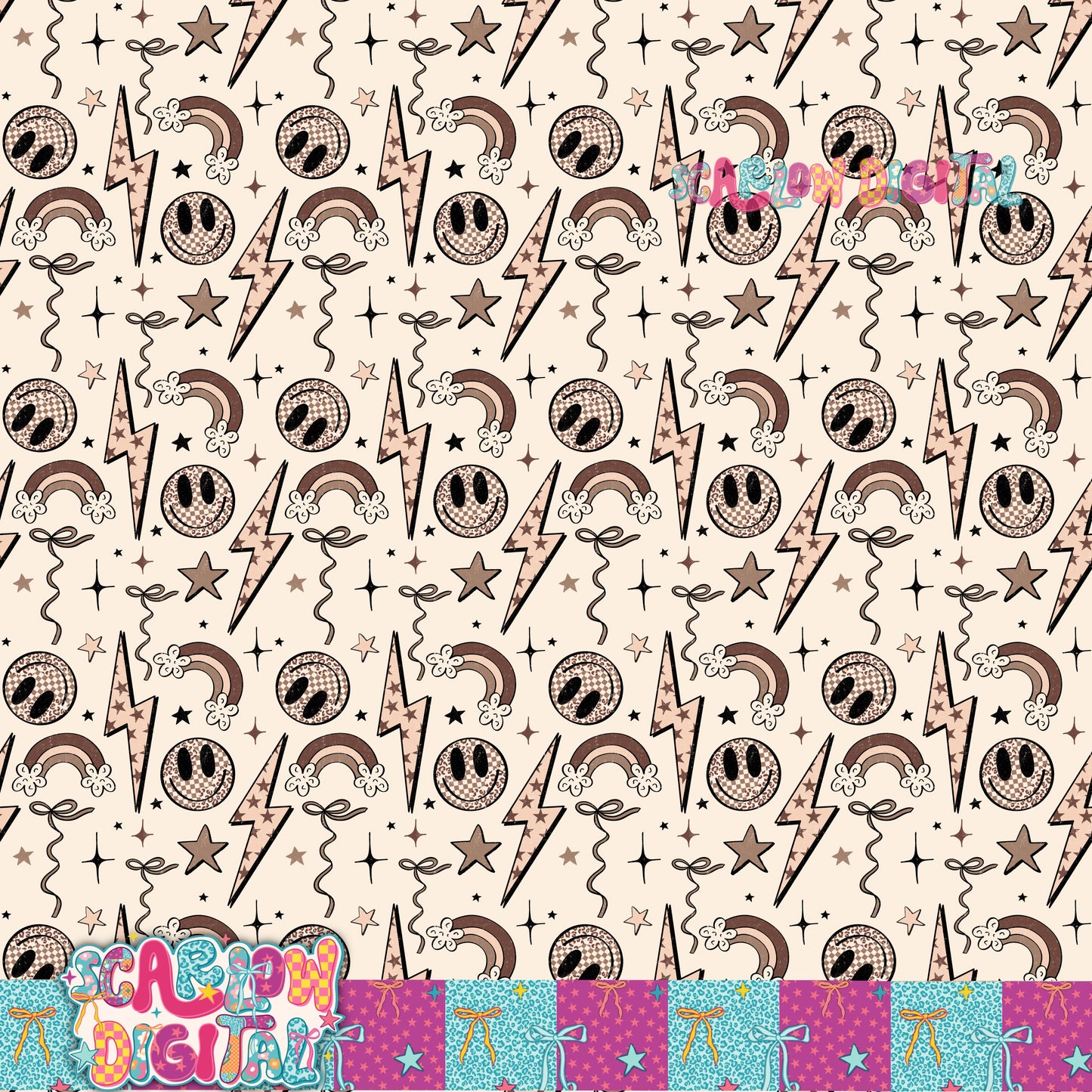 Neutral Retro Seamless Pattern Digital Design