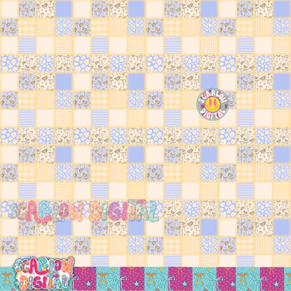 Lemon Bows Patchwork Seamless Pattern Digital Design