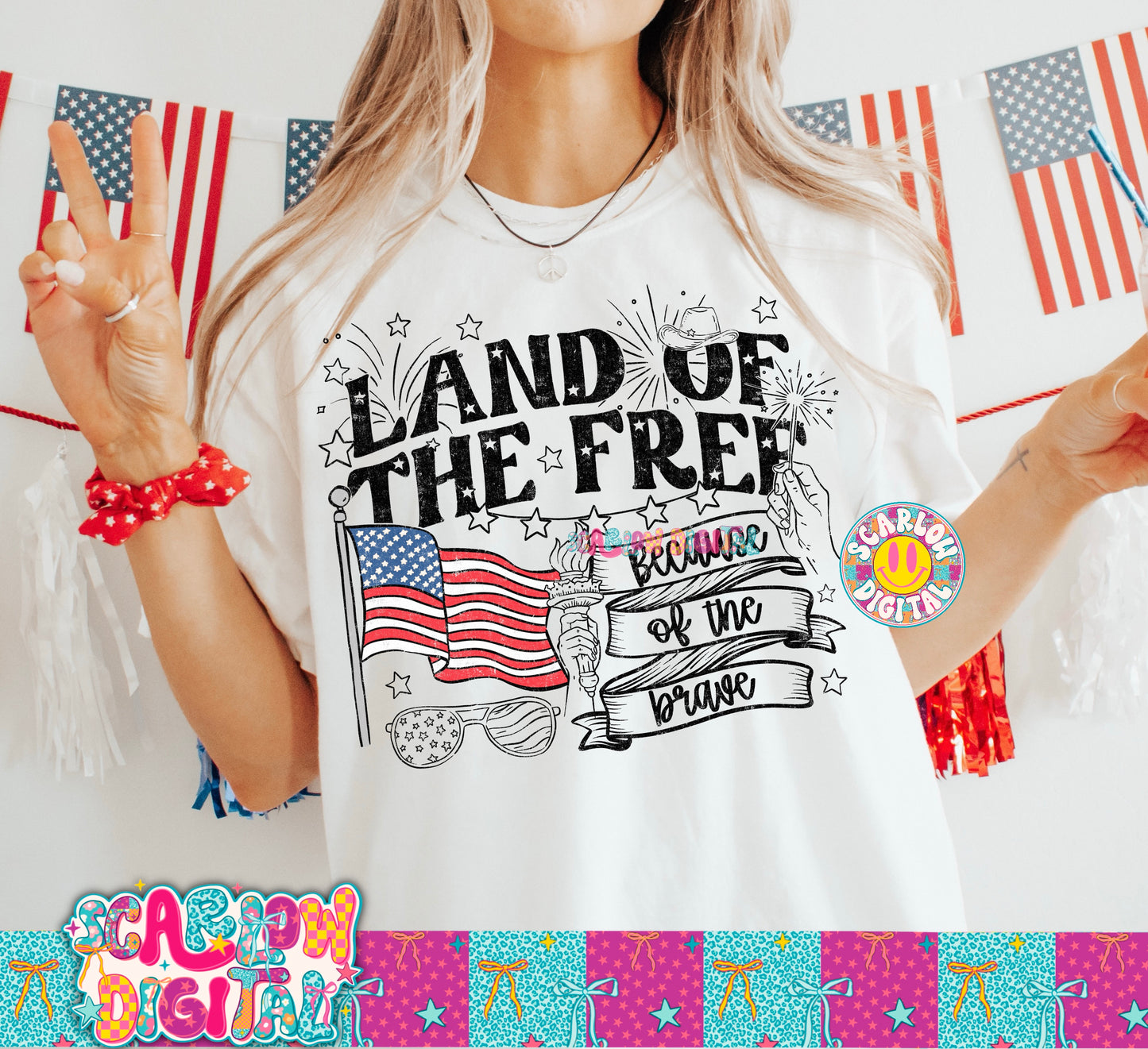 Land of the Free Because of the Brave PNG Digital Design