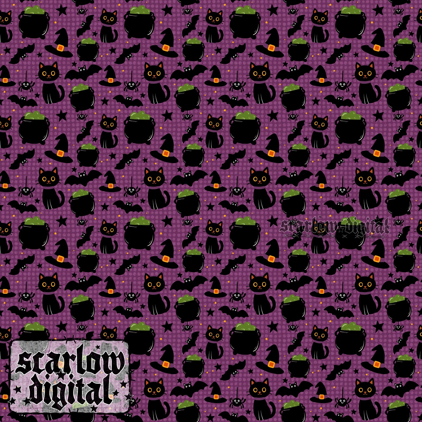 Witchy Things Halloween Seamless Pattern Digital Design