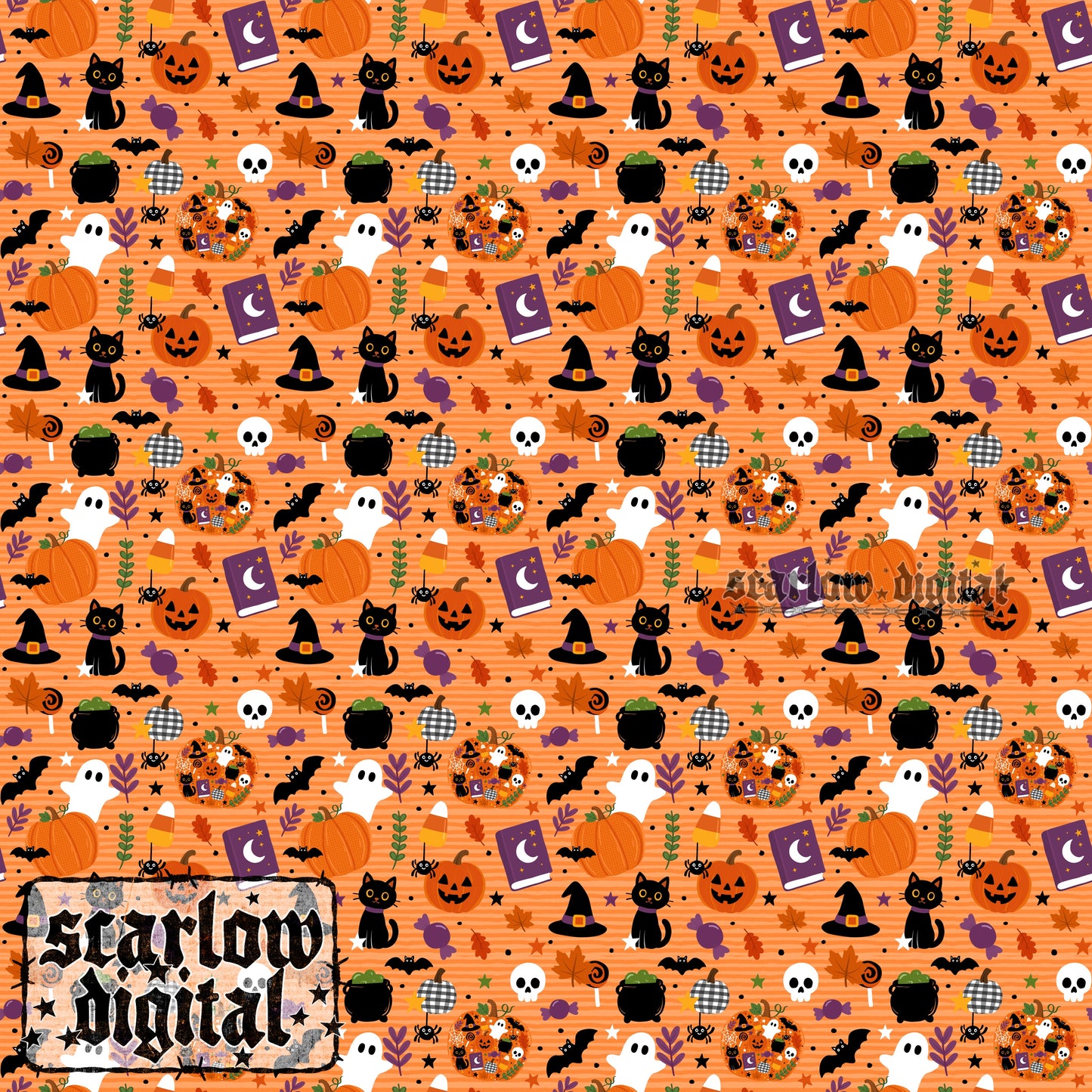 Spooky Pumpkins Halloween Seamless Pattern Digital Design