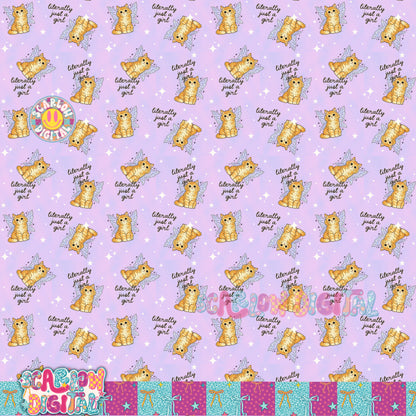 Literally Just a Girl Seamless Pattern Cat Digital Design