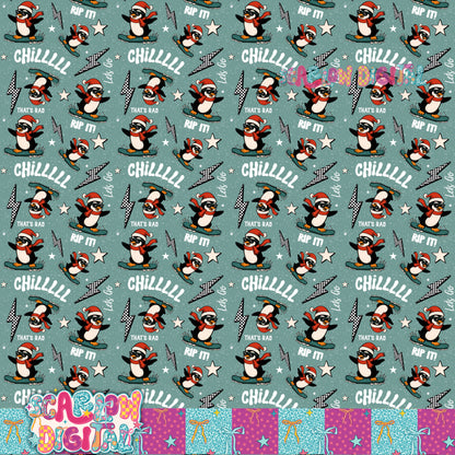 Snowboarding Penguin Seamless Pattern Digital Design