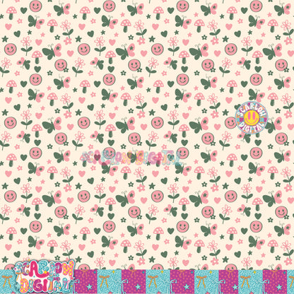 Pink Green Doodles Seamless Pattern Digital Design