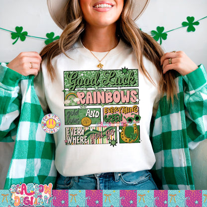 Good Luck Rainbows Gold Coins and Everything Green Everywhere You Go Saint Patrick's Day PNG Digital Design