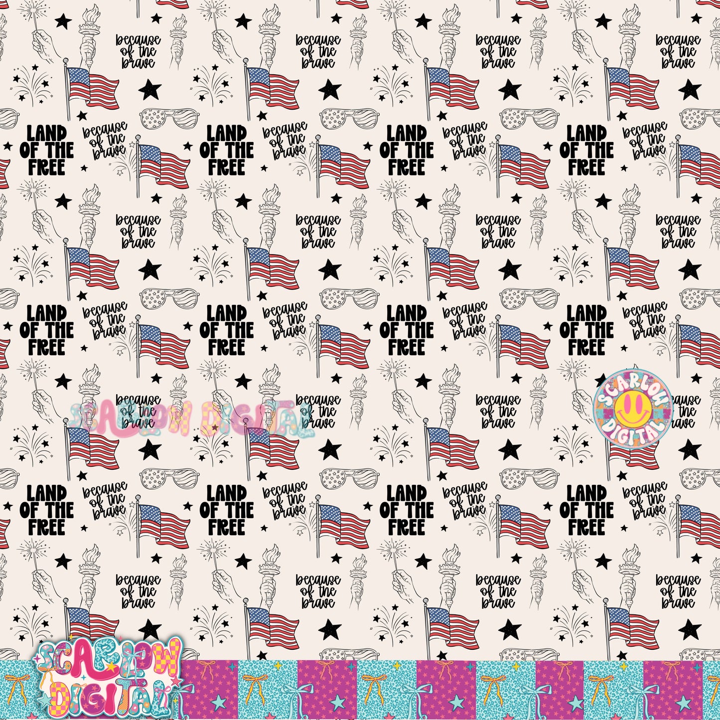 Land of the Free Because of the Brave Seamless Pattern Digital Design