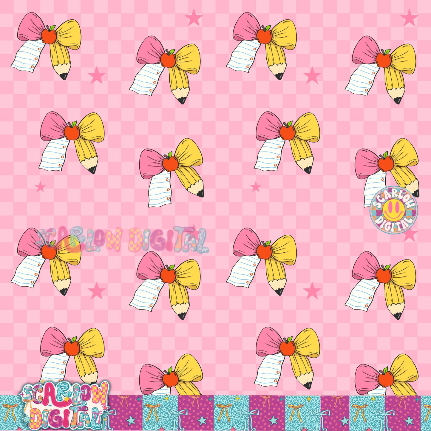 School Bows Seamless Pattern Digital Design