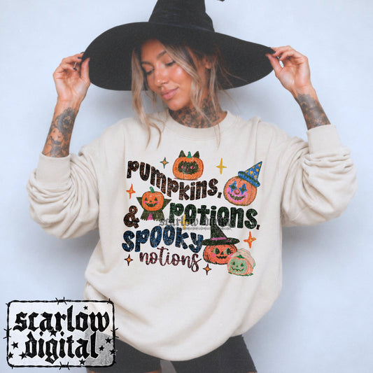Pumpkins Potions and Spooky Notions PNG Digital Design