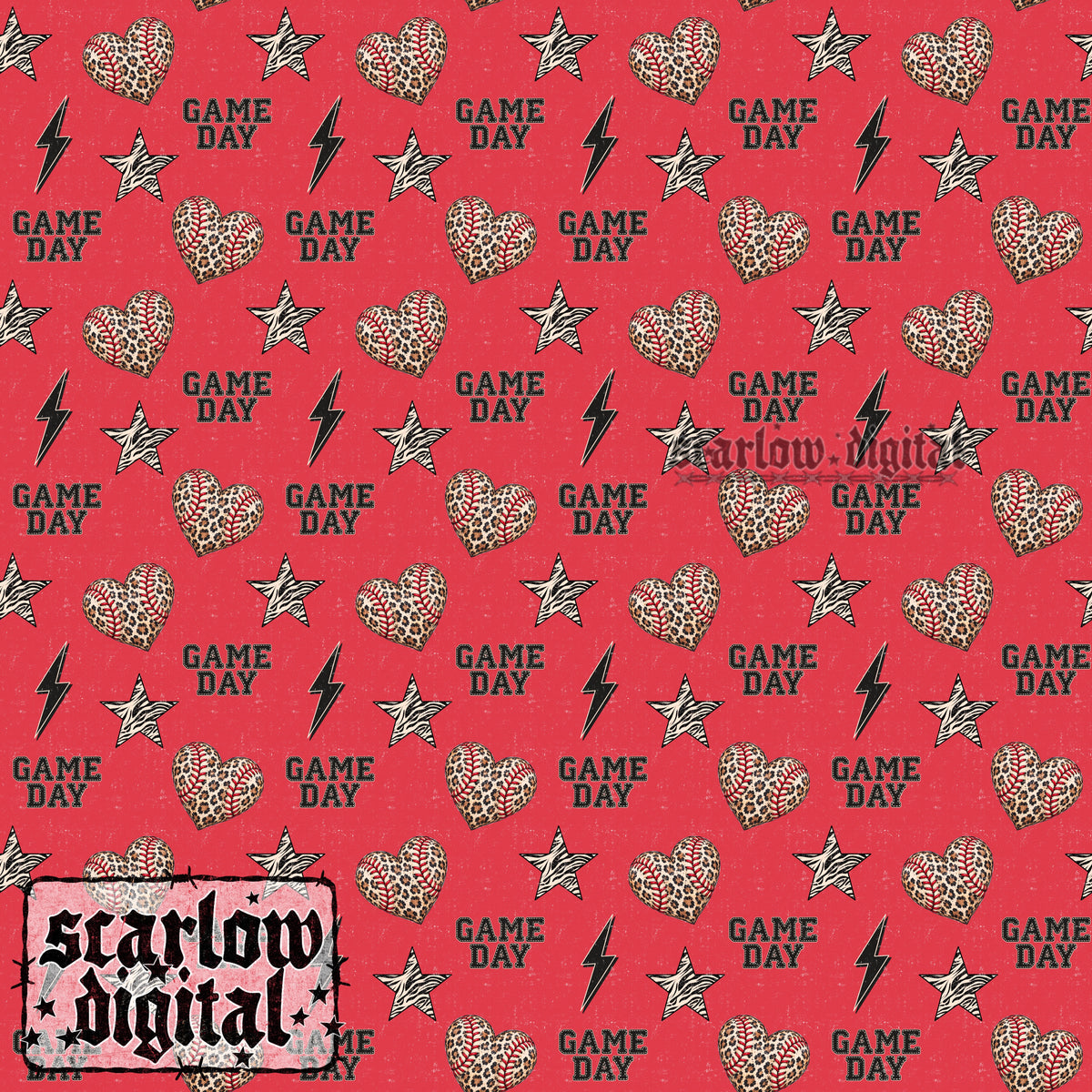 Baseball Heart Seamless Pattern Digital Design